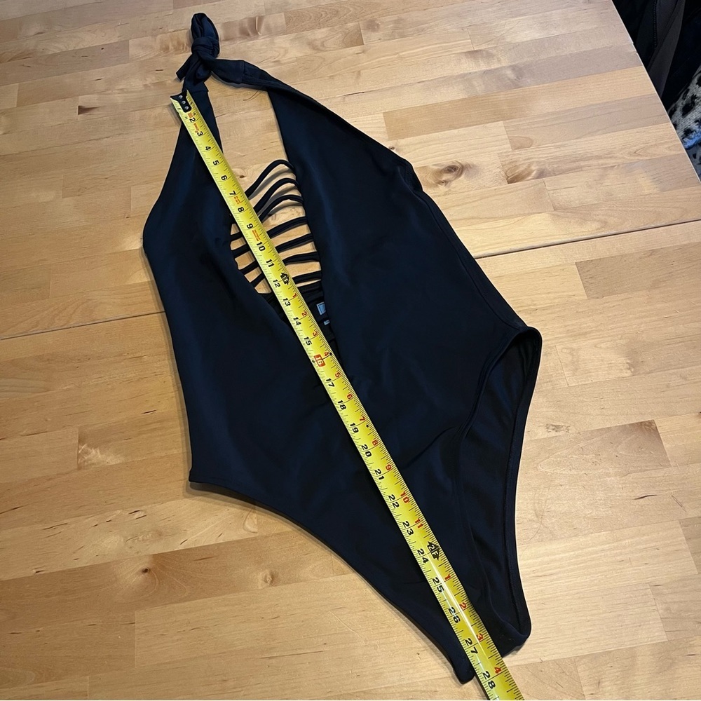 Mora V Neck Size M Halter Black Waist Cut Out One Piece Swimsuit - Picture 6 of 7
